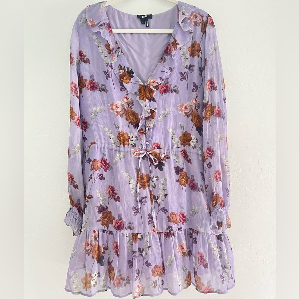 NWOT PAIGE Anjelina 100% Silk Crinkle Fit & Flare Lavender Floral Dress